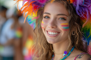 Joyful woman celebrating at a colorful gay pride event