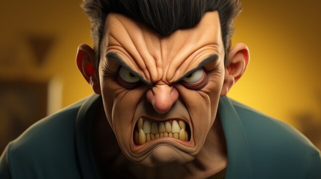 Angry cartoon character with intense expression