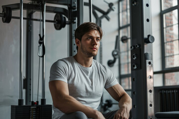 Man in sportswear and good physique in gym