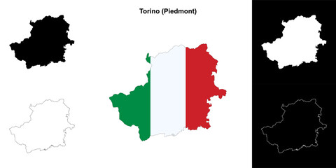 Torino province outline map set