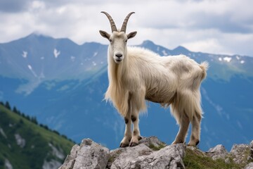 Obraz premium Majestic mountain goat standing on rocky cliff