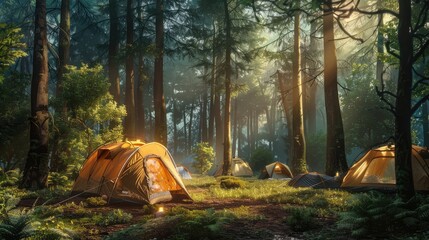 camping in the forest realistic