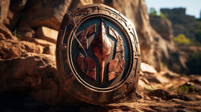 Spartan shield in mythical city lambda