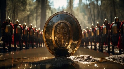 Spartan shieldbearer leads warriors through mirrored world lambda shield
