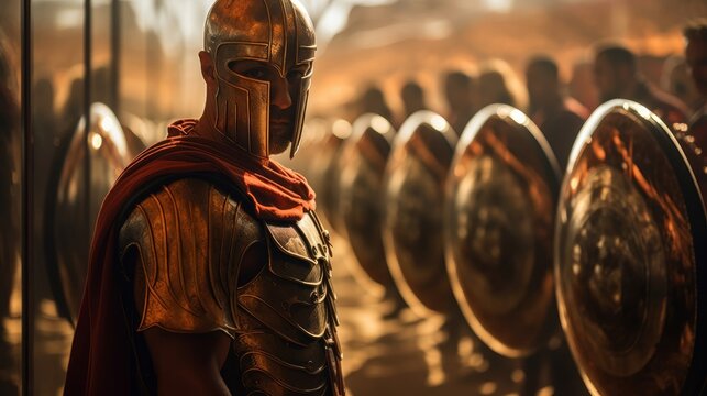 Spartan shieldbearer leads warriors through mirrored world lambda shield