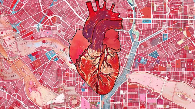 A city map shaped like a human heart, where main arteries and veins are major highways and smaller streets