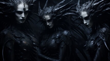 Furies agents of vengeance emerge from Underworld to punish shrouded in darkness - obrazy, fototapety, plakaty