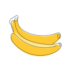 Bunch of yellow bananas isolated on white. Ripe tropical exotic fruit. Continuous line drawn illustration. Element for design. Ingredient for juice, smoothie, dessert