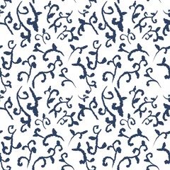 Seamless abstract floral pattern. Blue, white. Illustration. Botanical texture. Flowers texture. Design for textile fabrics, wrapping paper, background, wallpaper, cover.