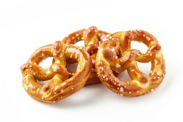 Crispy Cooked Mini Pretzel Isolated on Brown Background. Delicious Salty Snack Food for Dessert