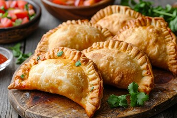 Diverse Assorted empanadas food. Fried baked pastry meal. Generate Ai
