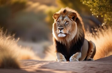 Lion in natural habitat close up