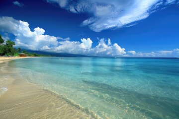 Obraz premium Beautiful Bay Beach Club: Enjoying the Calm Blue Sea on Doctor's Cave Beach