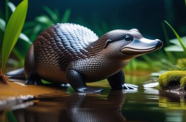 Platypus in its natural habitat close-up
