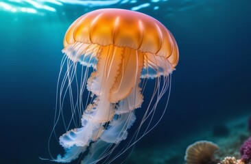 Jellyfish view underwater close up