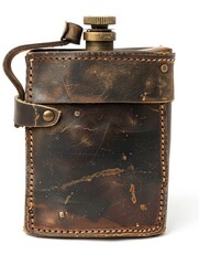 Antique Leather Flask on White Background, Used in Military Units for Powder and Water - obrazy, fototapety, plakaty