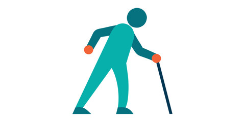 Elderly Individual with Walking Aid - walking stick, emphasizing themes of mobility and independence
