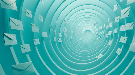 A tunnel of mails with envelopes flying out of it.