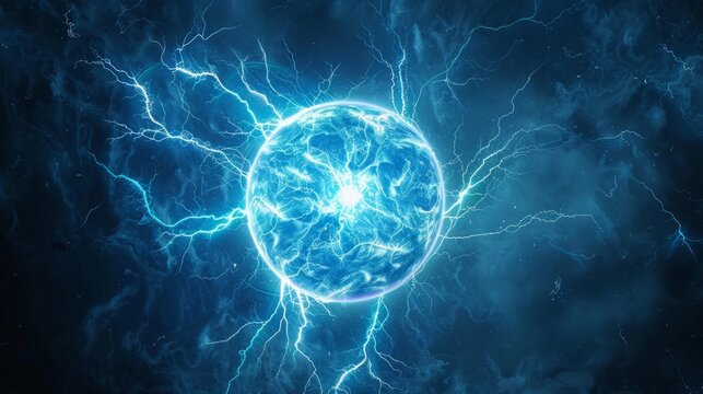 science sphere plasma nuclear power fusion abstract glowing energy background blast ball electricity Glowing space lightning plasma light electric bright glow f blue background explosion futuristic