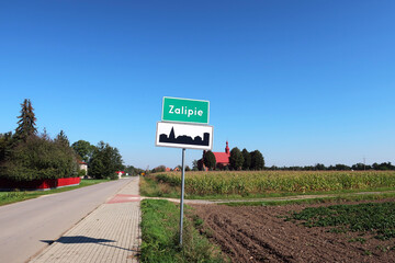 Zalipie, Poland - September 28th 2023: Sign directing people into entrance of the village Zalipie
