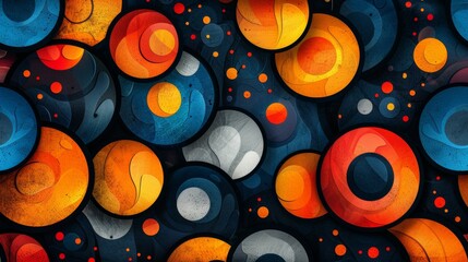 abstract colorful background with circles in orange, blue and black colors