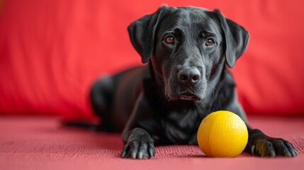 Perro con pelota amarilla