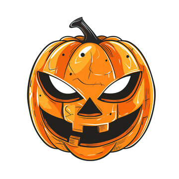 a pumpkin. It has a carved face with a smile and two teeth. The pumpkin is orange and has a black stem. It is a cartoon-style illustration.