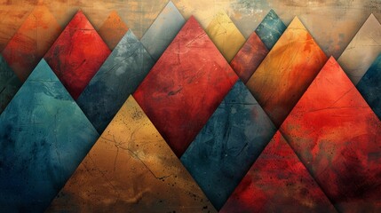 abstract grunge background with red, orange, yellow and blue triangles