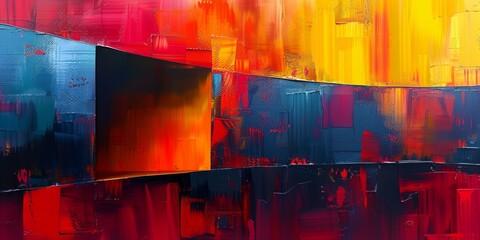 Bold red and orange colors blend together in an abstract art piece