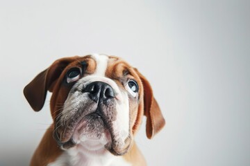 adorable english bulldog puppy gazing upwards with curious expression animal photography