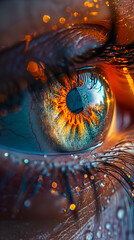A close up of an eye with water droplets.