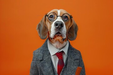 beagle in business suit and glasses professional animal portrait ai generated illustration