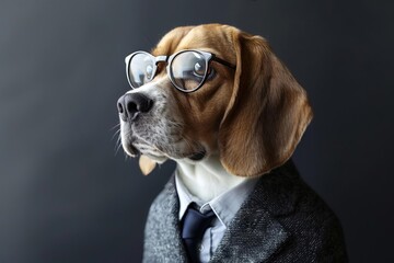 beagle in business suit and glasses professional animal portrait ai generated illustration