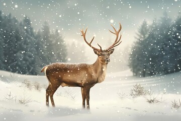 charming reindeer standing proudly in a snowy winter wonderland perfect for festive christmas decorations digital illustration