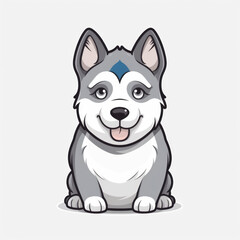 A cartoon husky dog with a blue nose standing on all fours, looking curious and alert