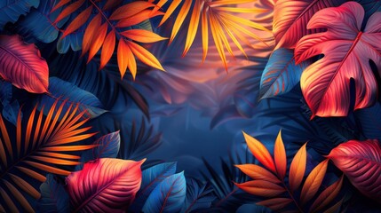 Beautiful tropical wallpaper with palm leaves juicy dark colorful