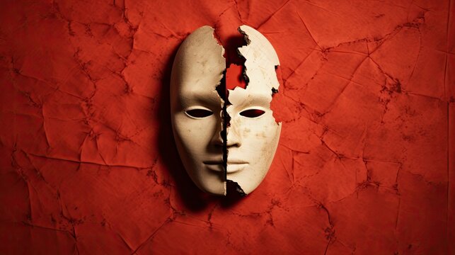 Artistic Representation of Split Personality on a Textured Red Background