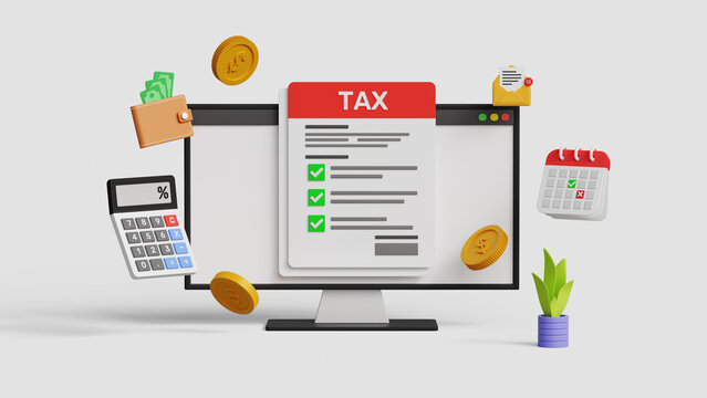 Calculation tax return concept. Income tax online return form for payment. Financial research