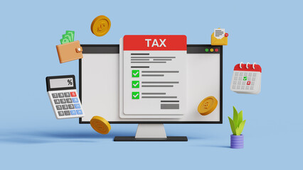 Online Tax payment. Filling tax form. Accounting and financial management concept
