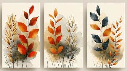 The botanical wall art modern set presents earthy tone foliage line art in a modern abstract shape. It is perfect for prints, covers, wallpapers, and minimalist wall decor.
