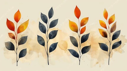 A set of botanical wall art modern drawings in earthy tones with abstract shapes and forms. Use this design for home decor, framed prints, canvas prints, posters, and more.