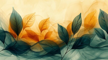 Art background modern with botanical elements. Foliage line art drawing with abstract shape. Use for wall art, posters, social media posts, home decor, covers and wallpaper.