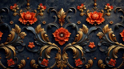 Illustration of floral ornament in Victorian style on a dark blue background