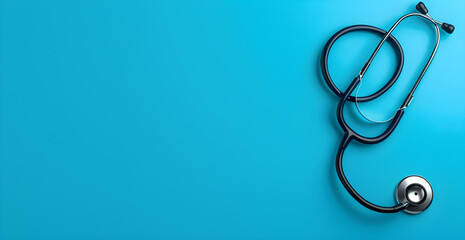 A stethoscope is on a blue background