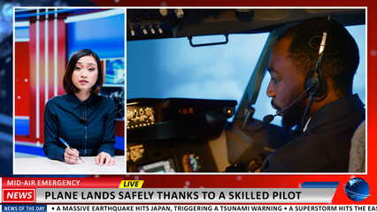 Media presenter talks about pilot hero saving tourists on commercial flight by landing aplane...
