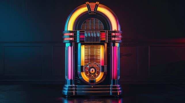 Retro jukebox on black background.

