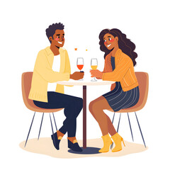 Mixed couple on a date flat style illustration