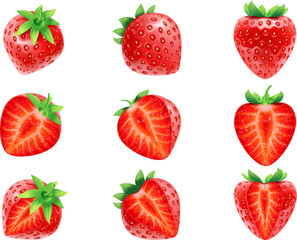 set of realistic strawberries vector illustration