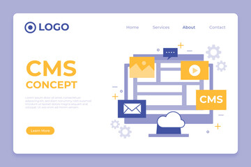 Illustrated content management system landing page template