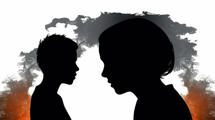 Silhouette of Two People Facing Each Other with a Moody, Artistic Background